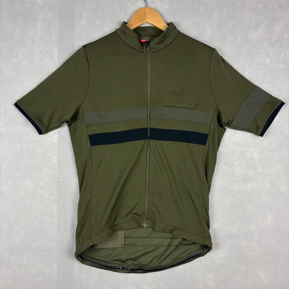 Rapha Brevet Jersey Mens Large Green Merino Wool Cycling Lightweight Performance